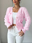 Women's Cable Knit Cardigan with Bow Details and Flared Cuffs