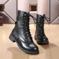 Combat Boots for Women | Black Lace Up Mid Calf Winter Boots – LUNA