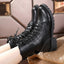 Combat Boots for Women | Black Lace Up Mid Calf Winter Boots – LUNA