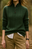 Women's Cable Knit Sweater with Button Stand Collar