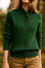 Women's Cable Knit Sweater with Button Stand Collar
