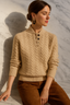Women's Cable Knit Sweater with Button Stand Collar