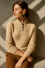 Women's Cable Knit Sweater with Button Stand Collar