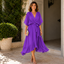 Women's Midi Dress V-Neckline, Flowing Silhouette, Midi Length