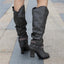 Slouch Knee High Boots | Studded Buckle Western Boots for Women – AVA