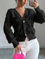Women's Cable Knit Cardigan with Bow Details and Flared Cuffs