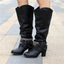 Slouch Knee High Boots | Studded Buckle Western Boots for Women – AVA