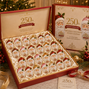 Santa Claus Advent Calendar with 24 Glass Ornaments