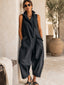 Black Jumpsuit | Structured Collar, Sleeveless Wide Leg 4