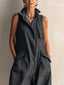 Black Jumpsuit | Structured Collar, Sleeveless Wide Leg 5
