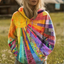 Women's Patchwork Sunburst Hoodie with Drawstring Hood – Relaxed Fit