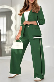 Blazer Set for Women | Single-Button Blazer, Stripe Trim Details 1