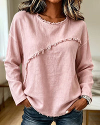 Blouse | Asymmetrical Round Neck, Fringed Edges 0