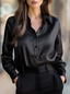 Blouse | Black Satin, Long Sleeves 0