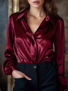 Blouse | Black Satin, Long Sleeves 2