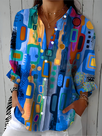 Blouse | Button-Up, Vibrant Artistic Print 1