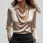 Blouse | Draped Cowl Neckline, Long Sleeve Satin 0