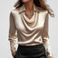 Blouse | Draped Cowl Neckline, Long Sleeve Satin 1