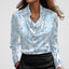 Blouse | Draped Cowl Neckline, Long Sleeve Satin 13
