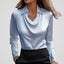 Blouse | Draped Cowl Neckline, Long Sleeve Satin 14