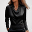 Blouse | Draped Cowl Neckline, Long Sleeve Satin 15