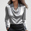 Blouse | Draped Cowl Neckline, Long Sleeve Satin 16