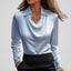 Blouse | Draped Cowl Neckline, Long Sleeve Satin 2