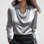 Blouse | Draped Cowl Neckline, Long Sleeve Satin 3