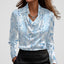 Blouse | Draped Cowl Neckline, Long Sleeve Satin 8