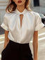 Blouse | Keyhole Neckline, Cuffed Short Sleeves 0