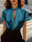Blouse | Keyhole Neckline, Cuffed Short Sleeves 3
