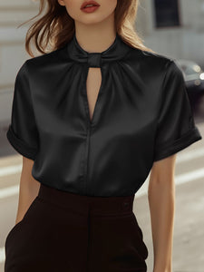 Blouse | Keyhole Neckline, Cuffed Short Sleeves 4
