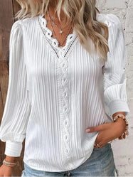 Blouse | Lace Trim, V-Neckline, Loose Fit 0