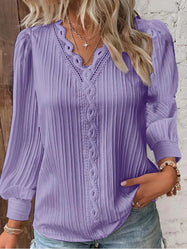 Blouse | Lace Trim, V-Neckline, Loose Fit 1