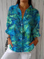 Blouse | Peacock Feather Motif, Button-Down Front 0