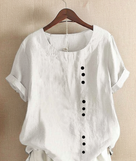 Elegant short-sleeve blouse featuring a stylish round neckline, perfect for casual and formal occasions. 1