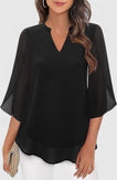 Blouse | Split V-Neckline, Flared Three-Quarter Sleeves 0