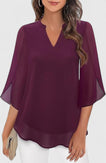 Blouse | Split V-Neckline, Flared Three-Quarter Sleeves 4