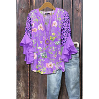 Blouse | V-Neckline, Layered Flounce Sleeves 0