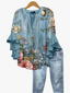 Blouse | V-Neckline, Layered Flounce Sleeves 1