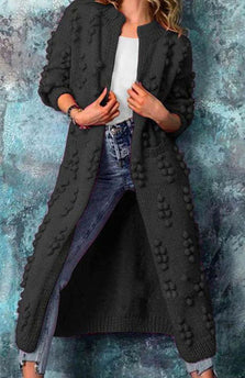 Cardigan Sweater | Long Open-Front, Pom-Pom Texture 0