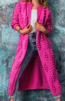 Cardigan Sweater | Long Open-Front, Pom-Pom Texture 1