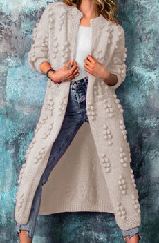 Cardigan Sweater | Long Open-Front, Pom-Pom Texture 2