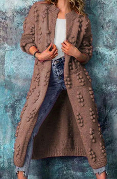Cardigan Sweater | Long Open-Front, Pom-Pom Texture 3