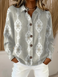 Cardigan | Art Print, Button-Down Front, Relaxed Fit 0