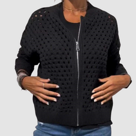 Cardigan | Hollow-Knit Design, Zipper Closure 1