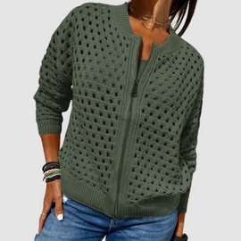 Cardigan | Hollow-Knit Design, Zipper Closure 2