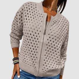 Cardigan | Hollow-Knit Design, Zipper Closure 3