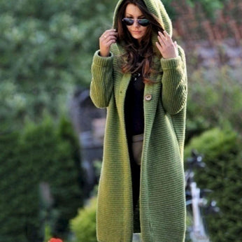 Cardigan | Hooded, Ribbed Knit Maxi Length 0