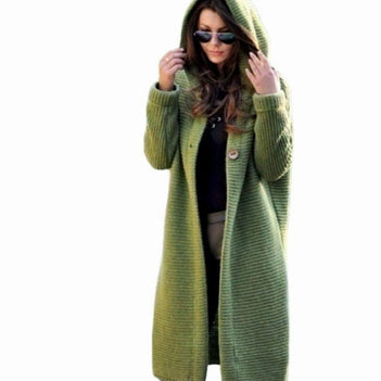 Cardigan | Hooded, Ribbed Knit Maxi Length 1